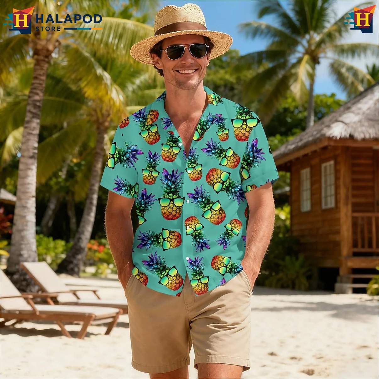 Fun Pineapple Sunglasses Print Tee Shirt Tropical Hawaiian Short Sleeve Tops