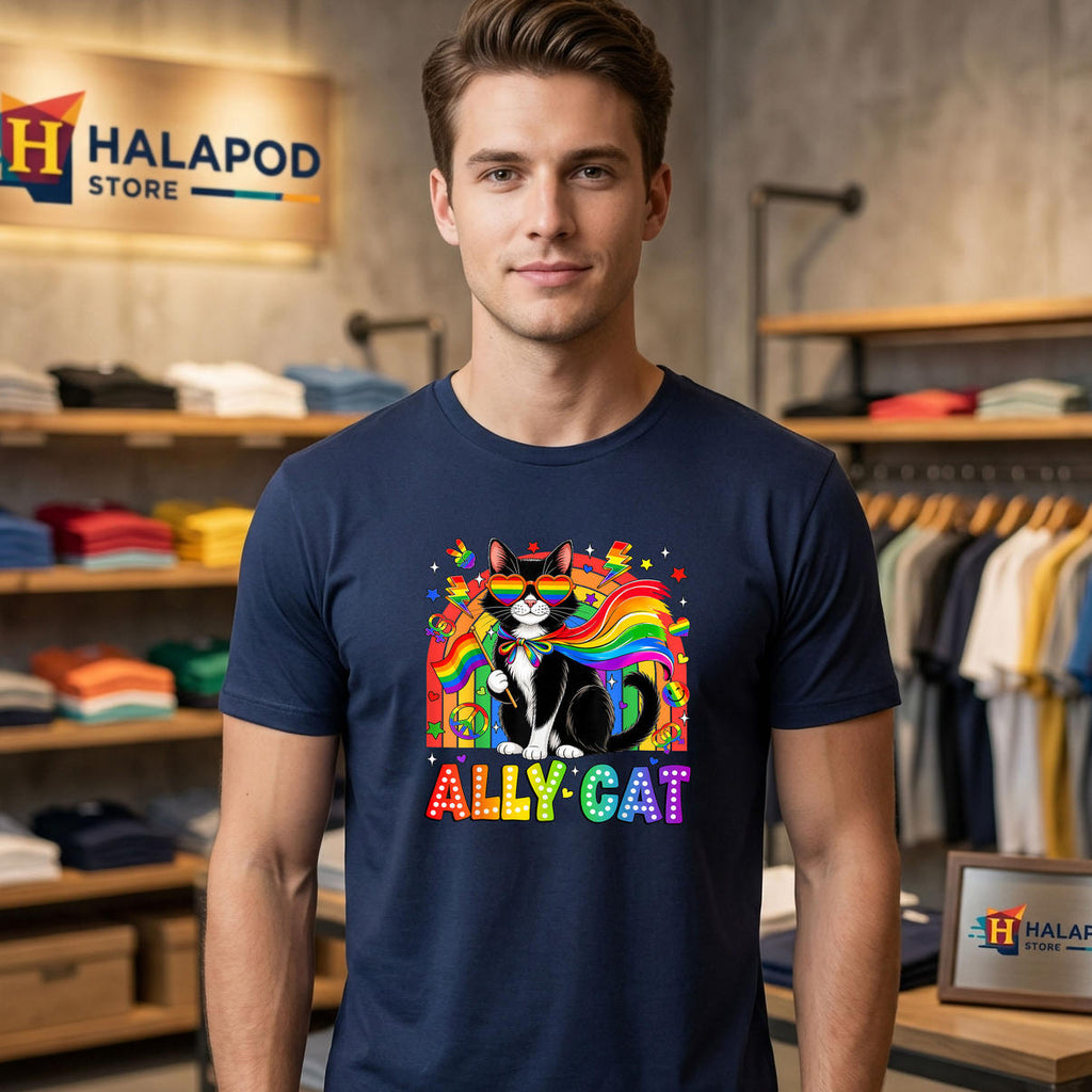 Funny Ally Cat Rainbow Kids Shirt 2026 LGBTQ Gay Pride Month Men Women Gear
