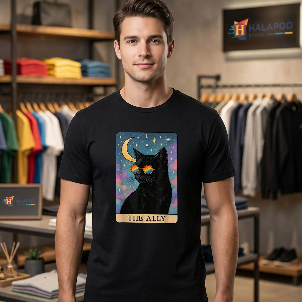 Funny Ally Cat Tarot Card Sunglasses Shirt 2026 Gay Pride LGBTQ Fan Apparel