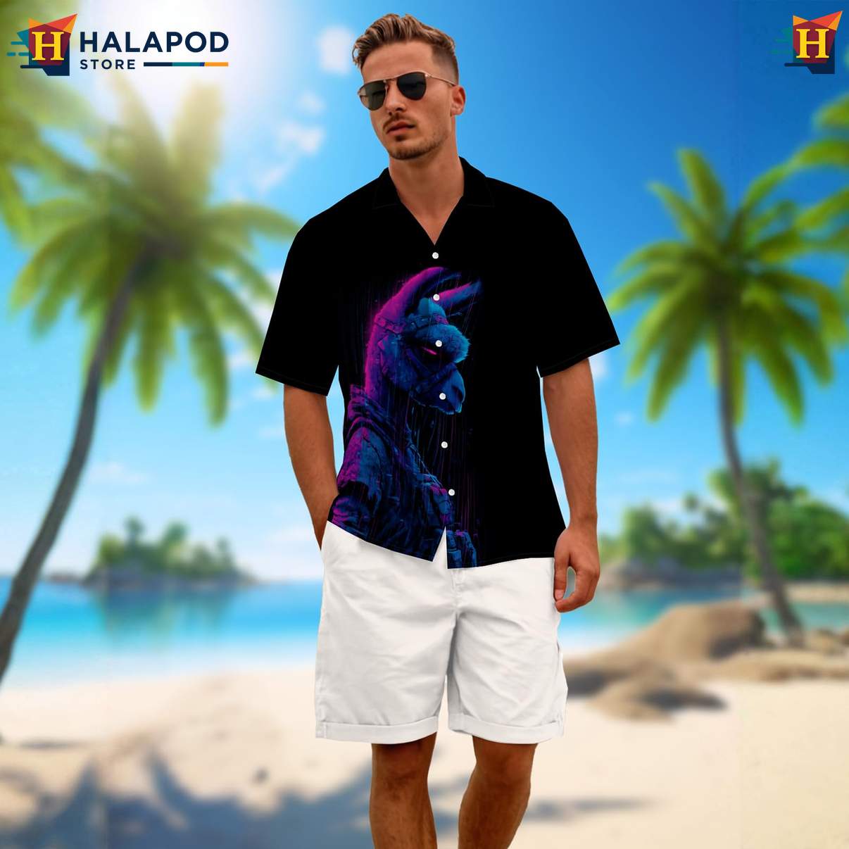 Funny Alpaca Mens Retro Hawaiian Shirt Graphic Aloha Summer Vacation Tops