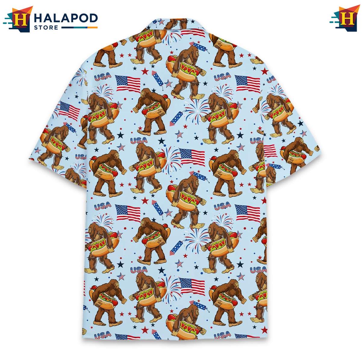 Funny Bigfoot Aloha Tee, Patriotic Short Sleeve Button Down For 4th Of July Celebrations