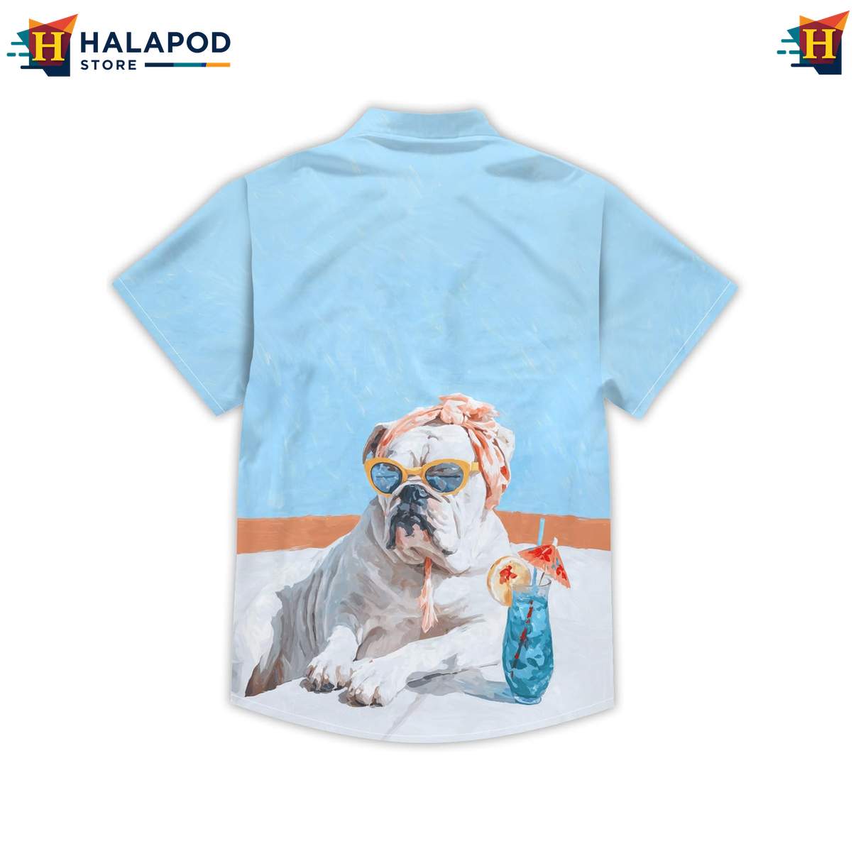 Funny Bulldog Mens Retro Tropical Shirt Graphic Aloha Summer Party Shirts