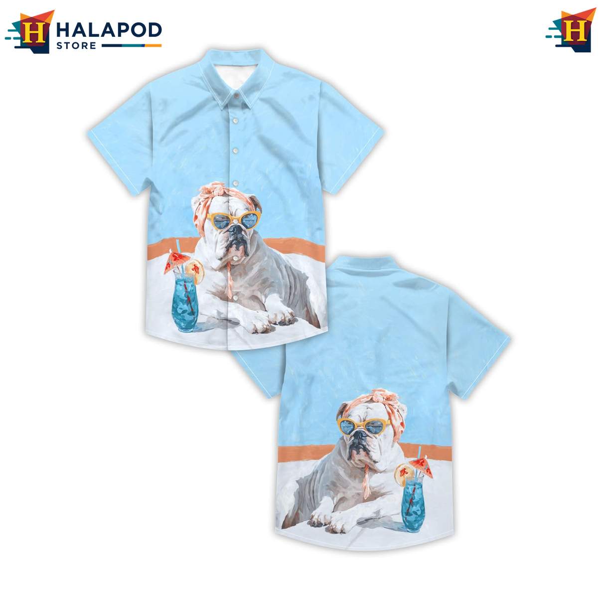 Funny Bulldog Mens Retro Aloha Shirt Graphic Aloha Summer Party Shirts