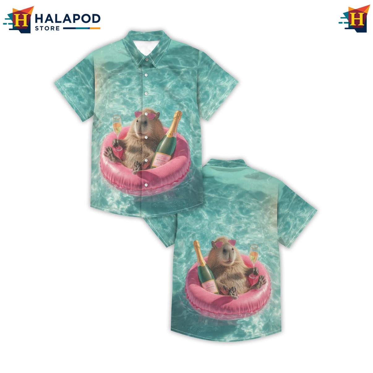 Funny Capybara Mens Retro Aloha Shirt Graphic Aloha Summer Beach Tops