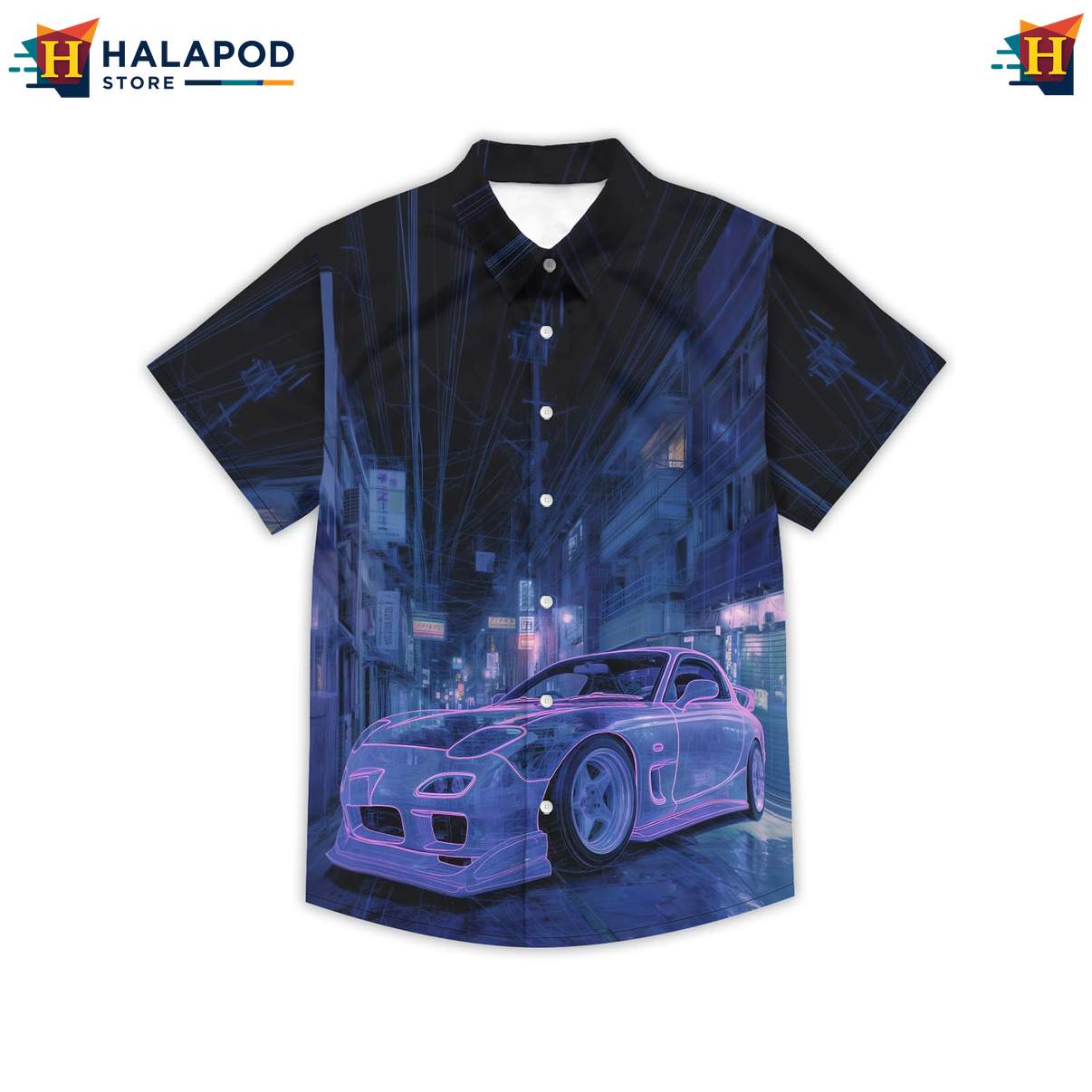 Funny Car Mens Retro Aloha Short-sleeve button-up shirt Graphic Summer Vacation Apparel