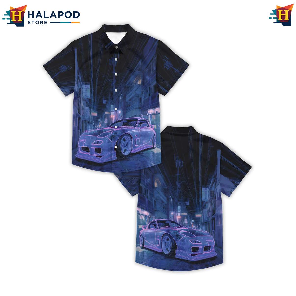 Funny Car Mens Retro Aloha Aloha Shirt Graphic Summer Vacation Apparel