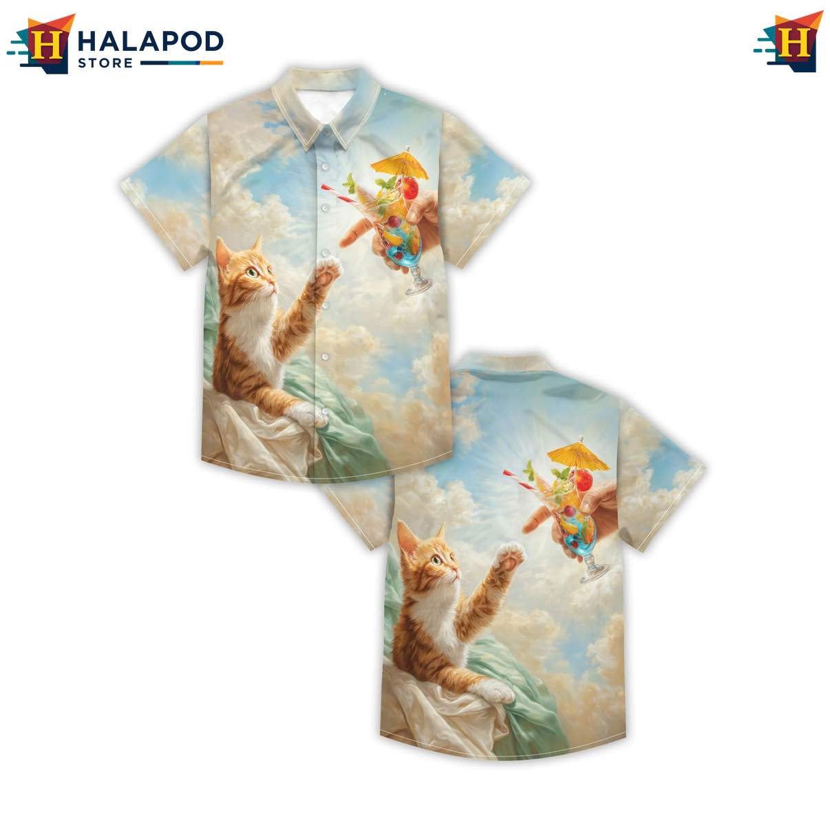 Funny Cat Mens Retro Aloha Aloha Shirt Graphic Summer Vacation Apparel