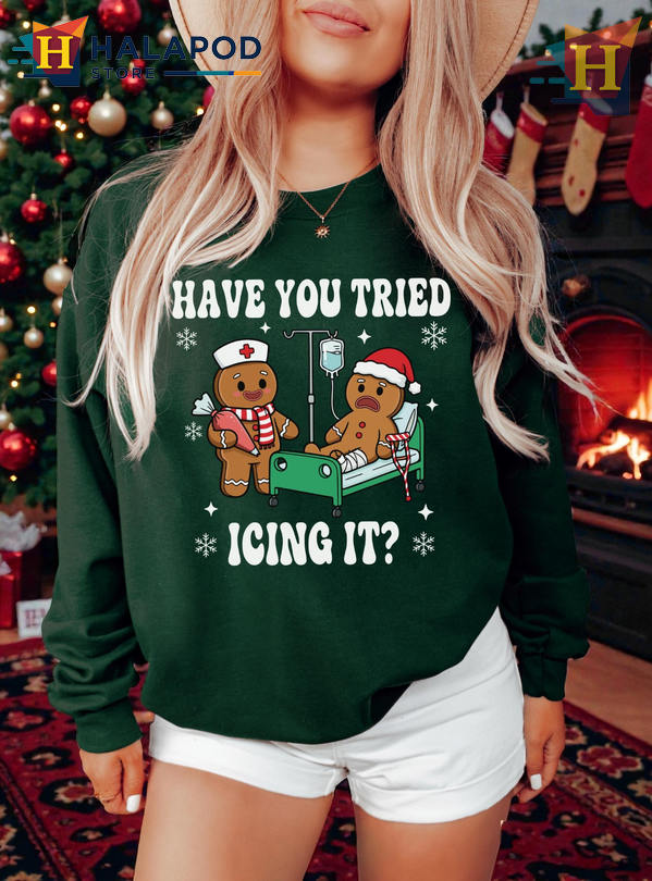 Funny Christmas Family Shirt Try Icing It Nurse Gingerbread Funny Xmas Holiday Tee