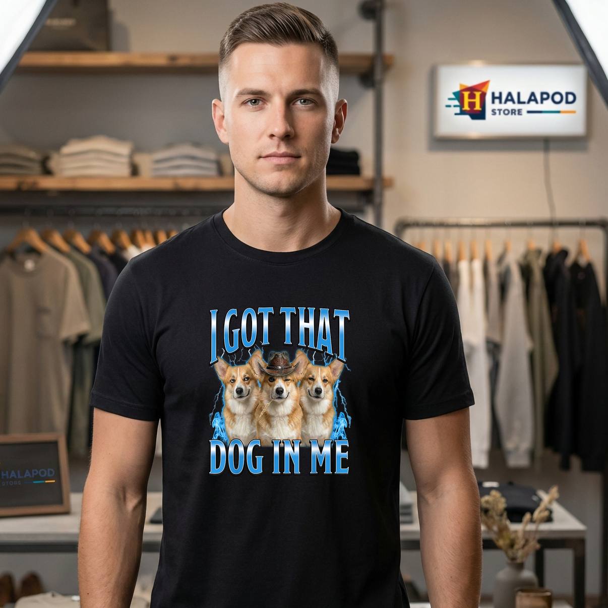 Funny Corgi Cowboy Meme Fan Tee Shirt I Got That Dog In Me Graphic For Mens