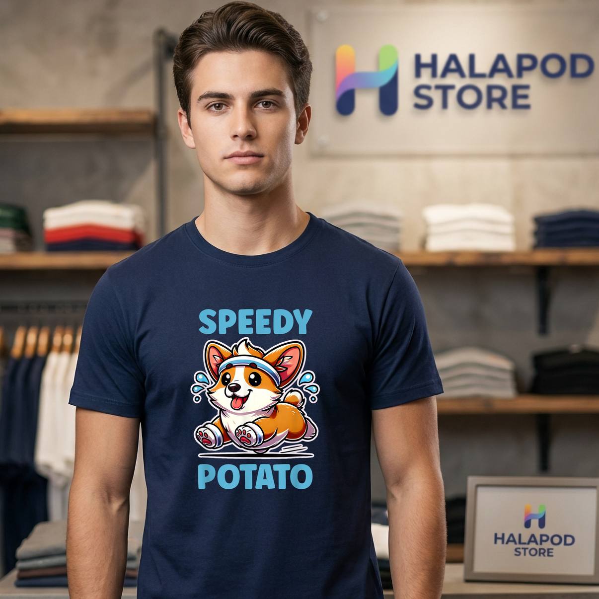 Funny Corgi Speedy Potato Dog Shirt Animal Meme Graphic Design Apparel Men