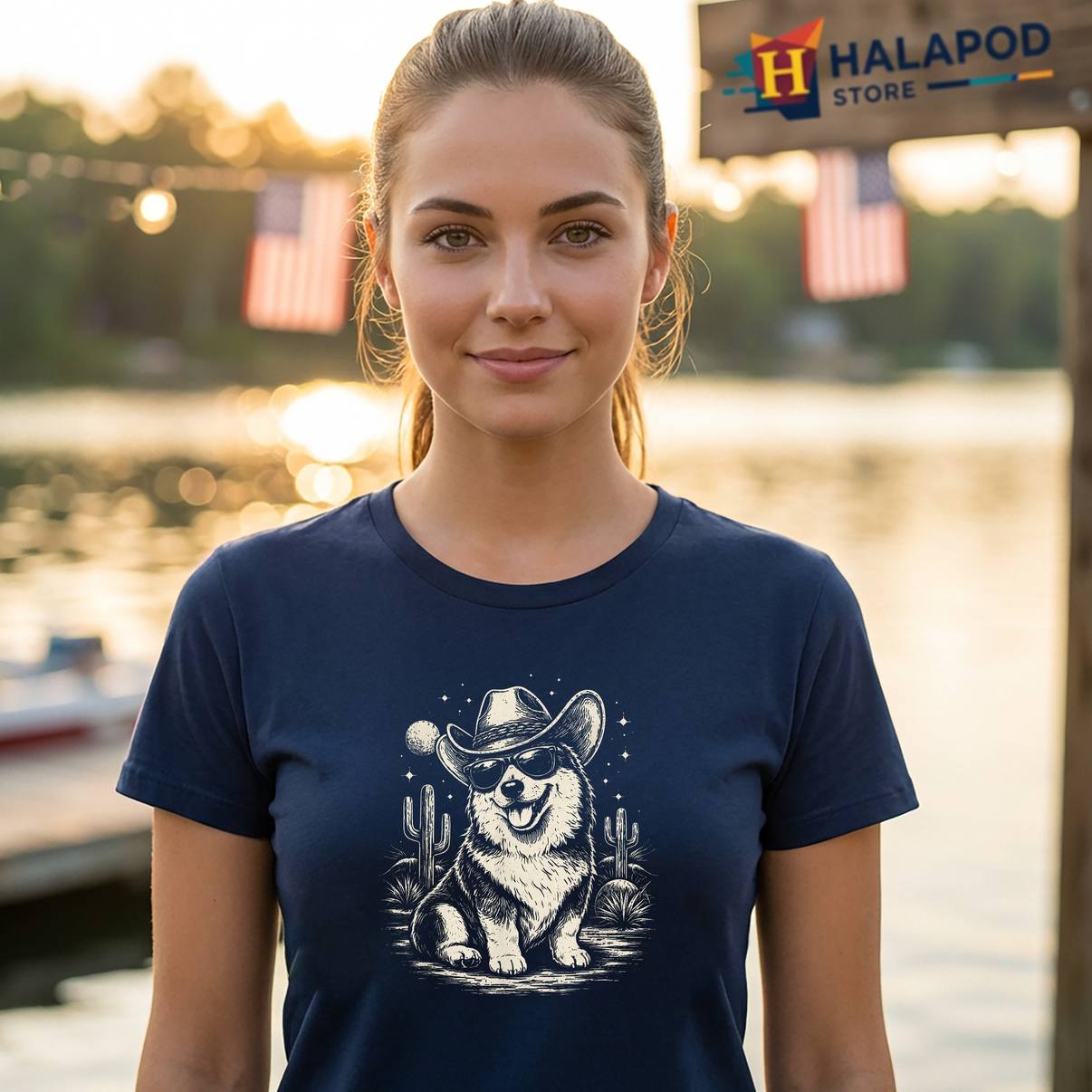 Funny Cowboy Corgi Desert Moon TShirt Western Dog Humor Graphic For Mens