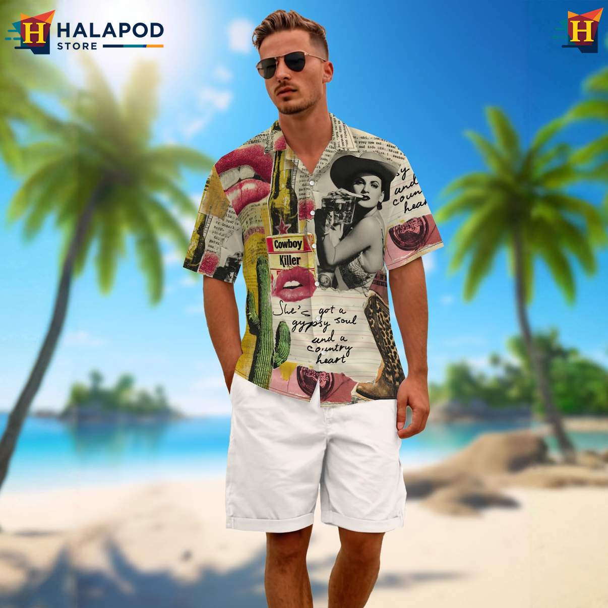 Funny Cowgirl Mens Retro Hawaiian Shirt Graphic Aloha Summer Party Shirts