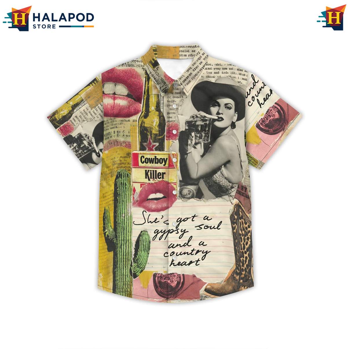 Funny Cowgirl Mens Retro Short-sleeve button-up shirt Graphic Aloha Summer Party Shirts