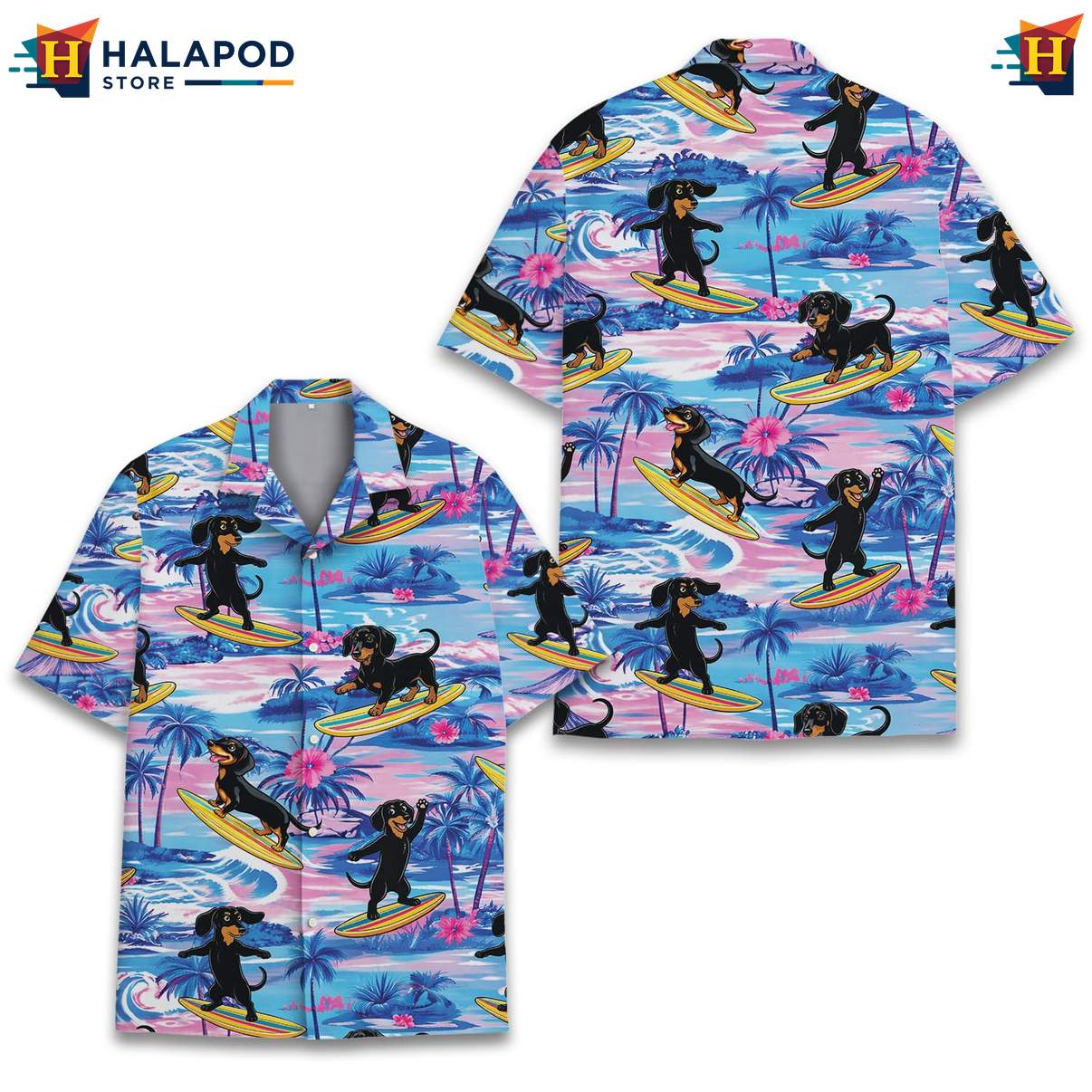 Funny Dachshund Tropical Shirt, Vibrant Summer Design With Palm Trees And Flowers