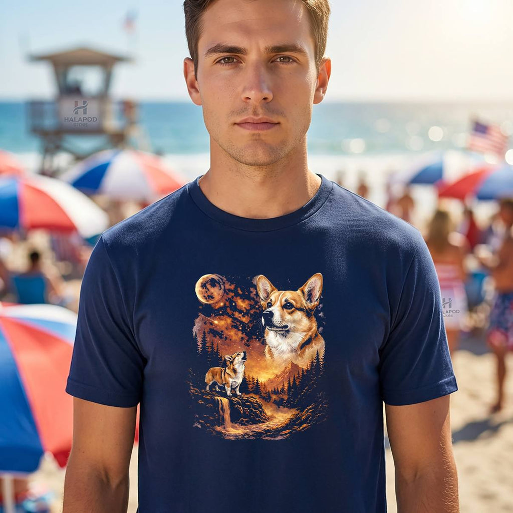 Funny Dog Howling Corgi Meme Shirt To The Moon Vintage 90s Graphic Mens