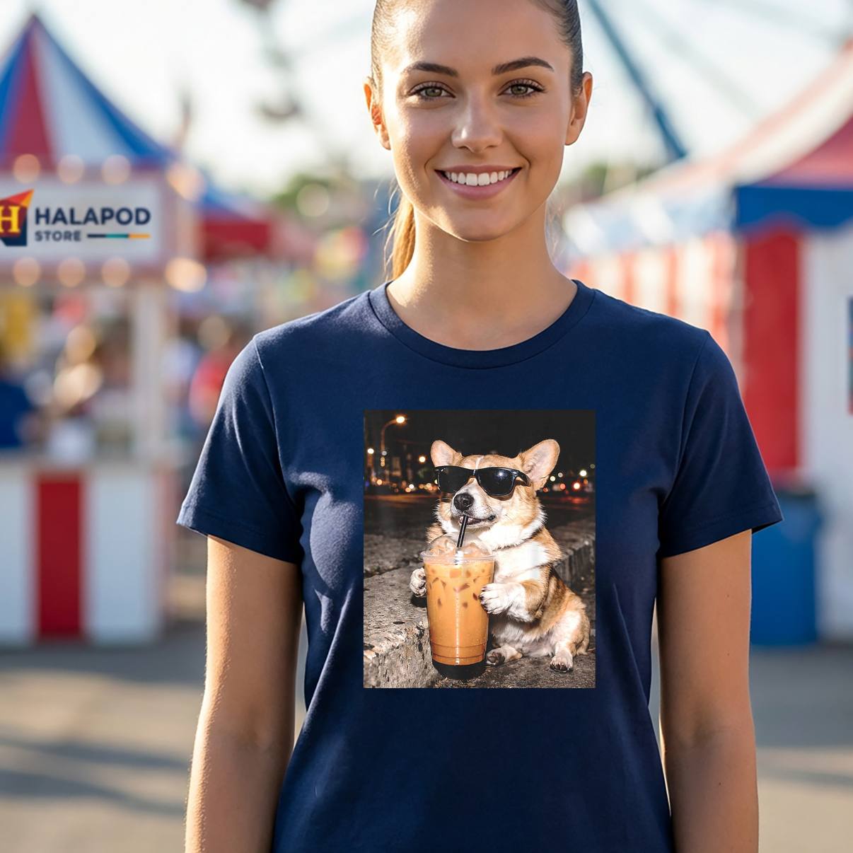 Funny Dog Meme Iced Coffee TShirt Corgi Drinking Graphic Apparel For Mens