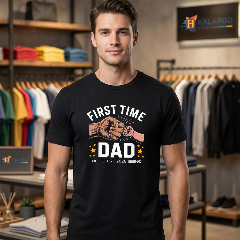 Funny Fist Bump New Dad First Time Shirt 2026 Est Fathers Day Family Apparel