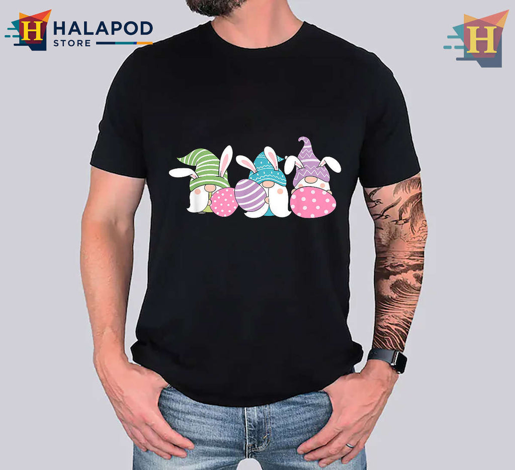 Funny Gnome Bunny Egg Hunt Graphic Cute Funny Easter Shirts