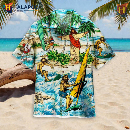 Funny God Surfing Illustration With Matching Hawaiian Shirt Beach Vibe