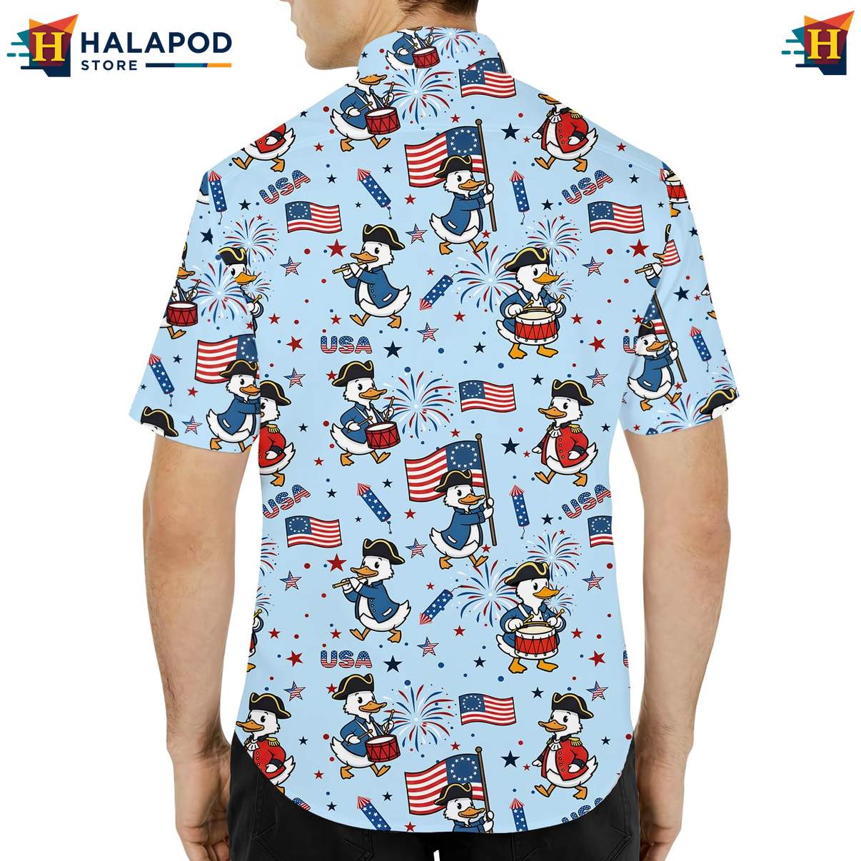 Funny Goose Aloha Tee Shirt, Usa Flag Patriotic Button Down Shirt For 4th Of July