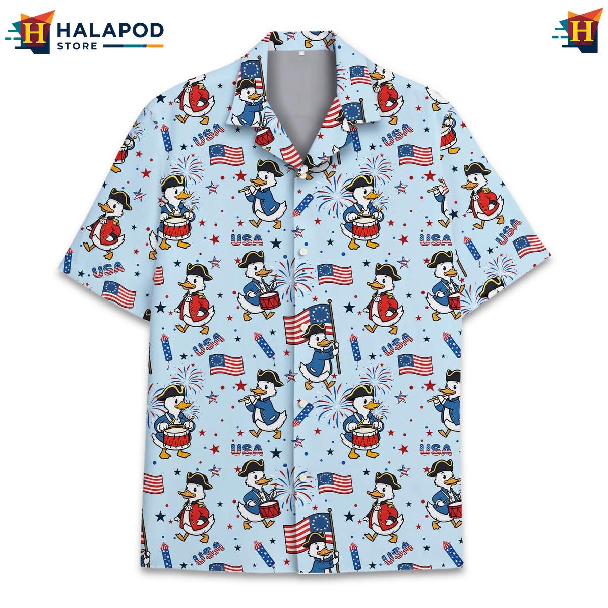 Funny Goose Aloha TShirt, Usa Flag Patriotic Button Down Shirt For 4th Of July
