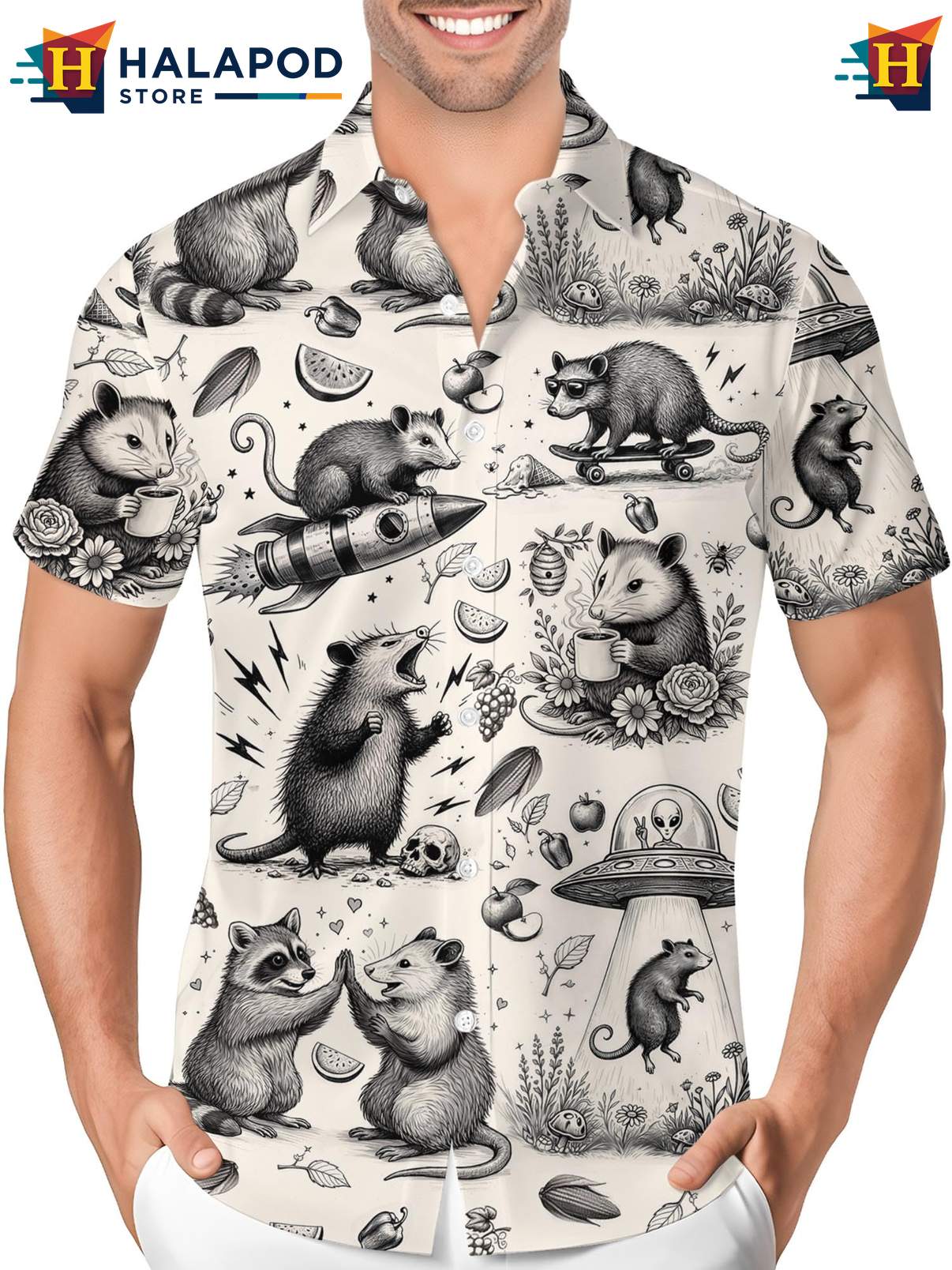 Funny Hawaiian Shirt Mens Novelty Crazy Graphic Button Down Summer Beach Wear