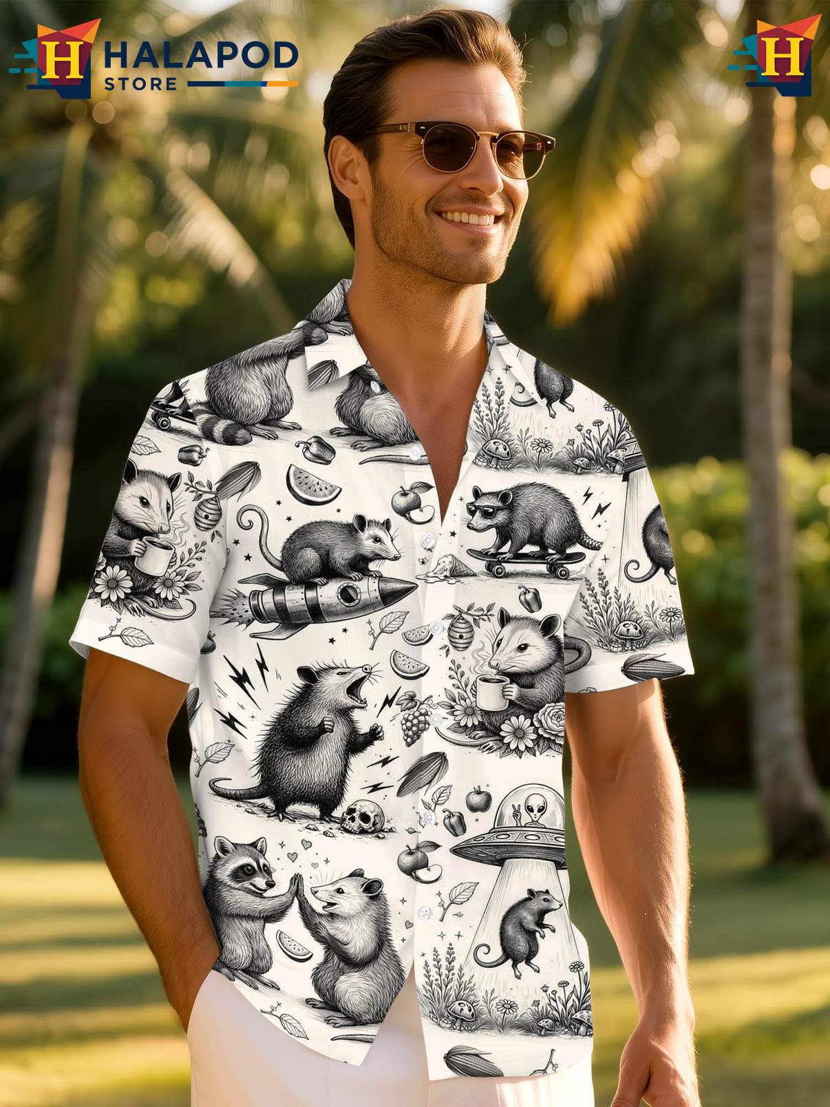 Funny Tropical Shirt Mens Novelty Crazy Graphic Button Down Summer Beach Wear