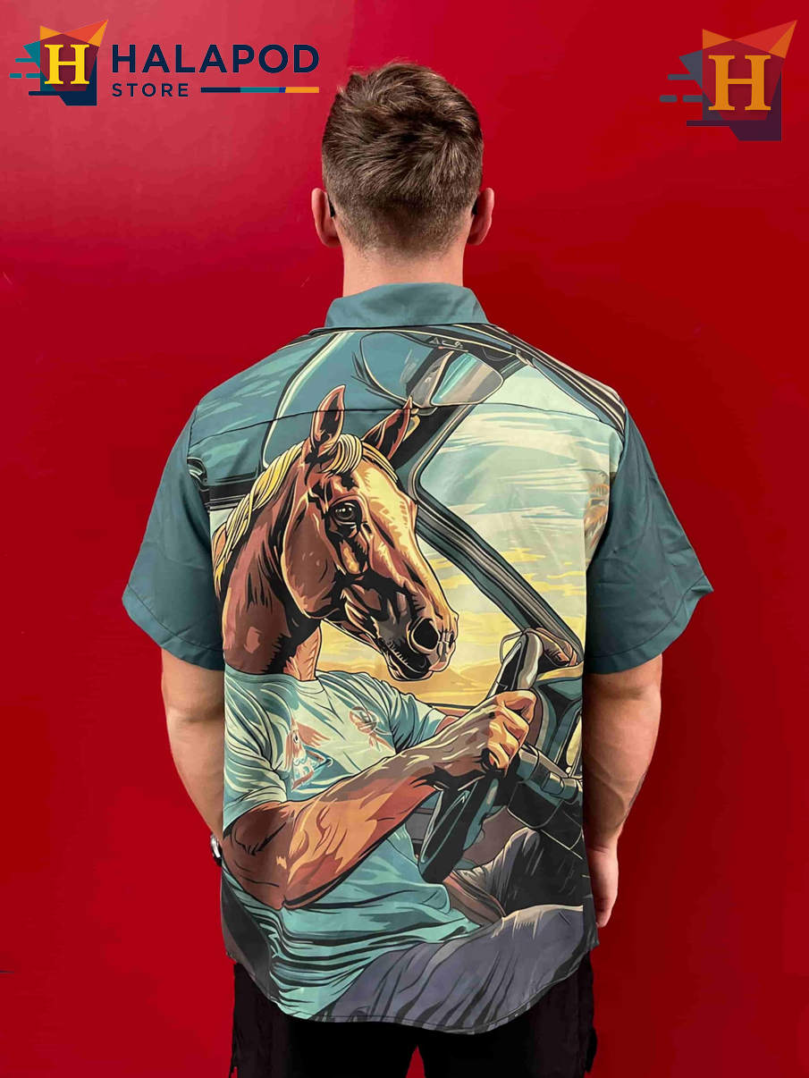 Funny Horse Hawaiian Shirt Bold Graphic Tropical Casual Beach Vacation Shirt