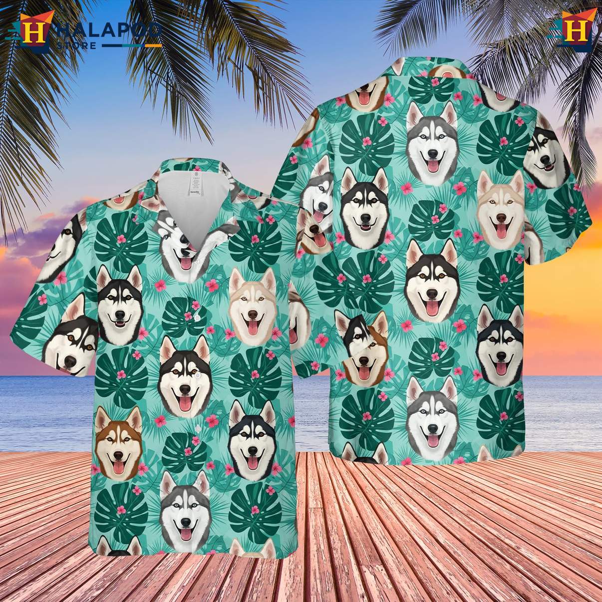 Funny Husky Dog Aloha Shirt Mens Short Sleeve Button Down Beach Clothing