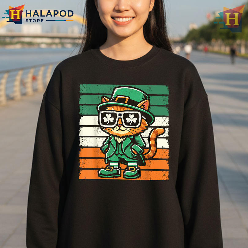 Funny Irish Cat Shamrock Graphic Tee St Patricks Day Shirts Women Family Matching Fun
