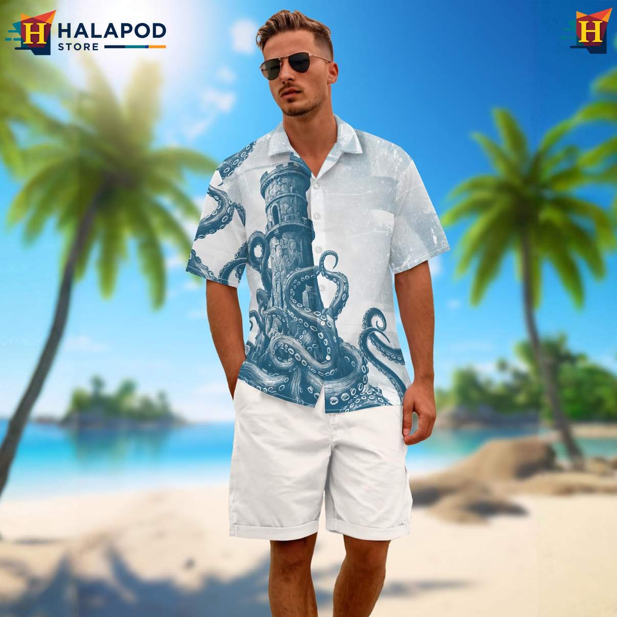 Funny Octopus Mens Retro Hawaiian Shirt Graphic Aloha Summer Party Shirts