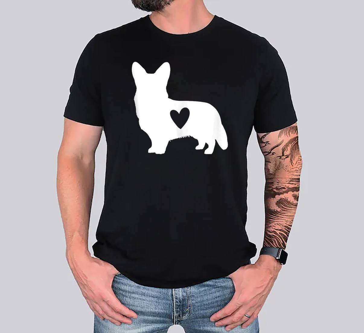Funny Pet Corgi Heart Lover TShirt Dog Graphic Design Apparel Tops Mens