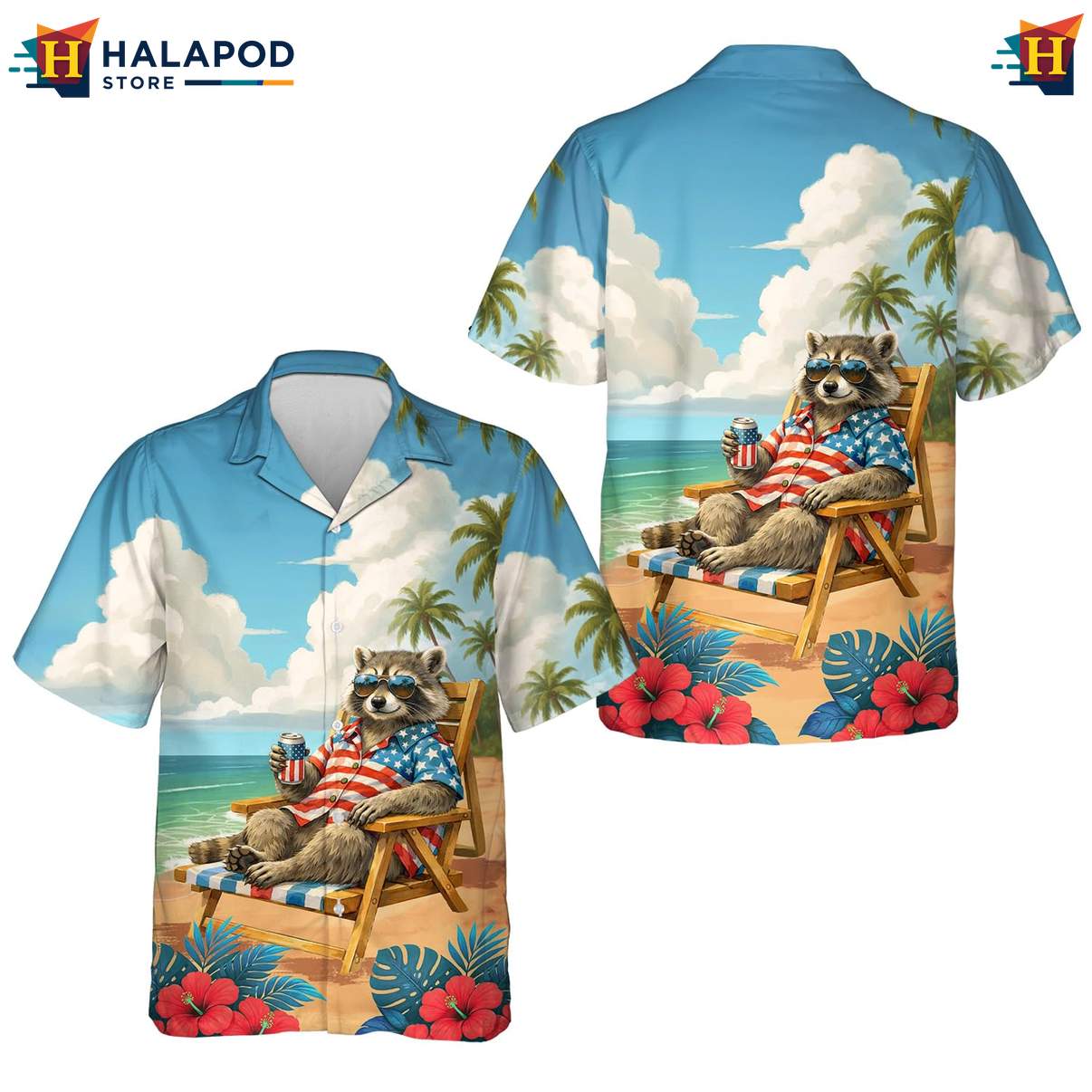 Funny Raccoon Aloha Tee Shirt, Usa Flag Tropical Shirt For 4th Of July Celebrations
