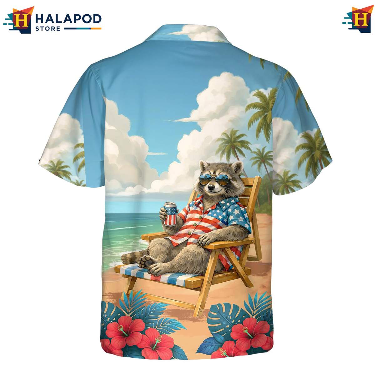 Funny Raccoon Aloha TShirt, Usa Flag Tropical Shirt For 4th Of July Celebrations