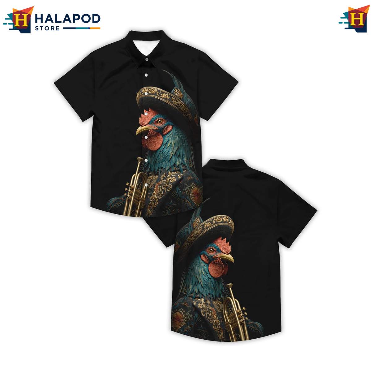 Funny Rooster Mens Retro Short-sleeve button-up shirt Graphic Aloha Summer Party Shirts