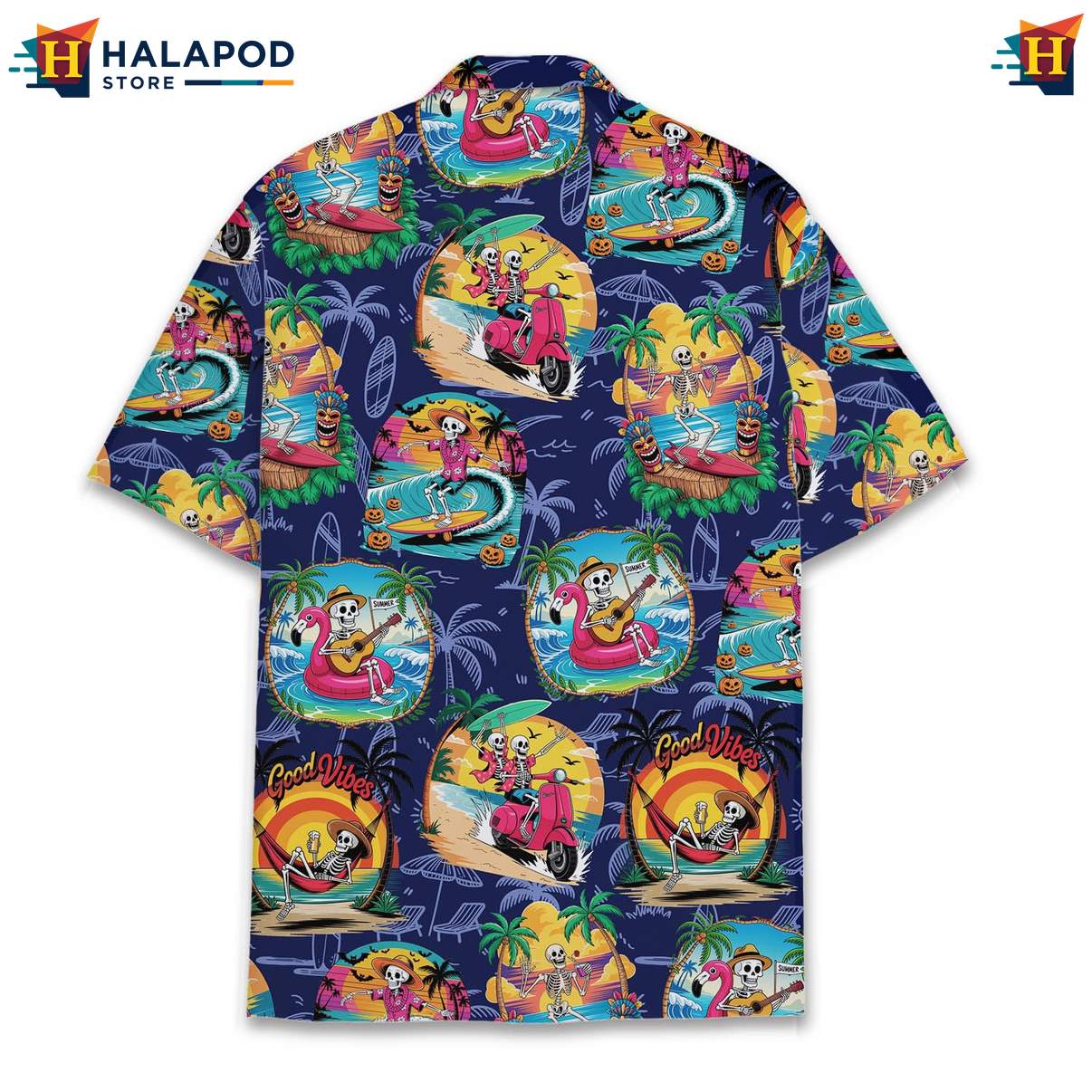 Funny Skeleton Aloha Tee, Navy Cute Cat Summer Beach Button Down Shirt