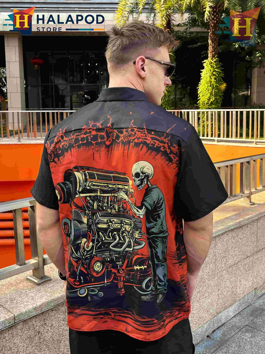 Funny Skull Hawaiian Shirt Bold Graphic Tropical Casual Beach Vacation Shirt