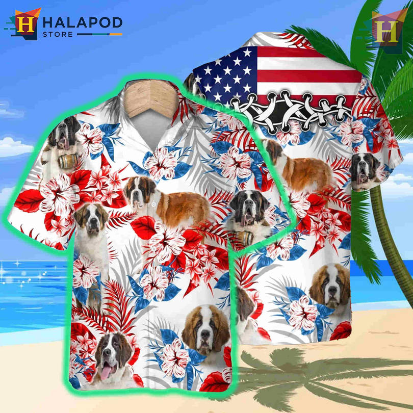 Funny St Bernard Dog Print Hawaiian Themed Shirt Summer Pet Lover Gift