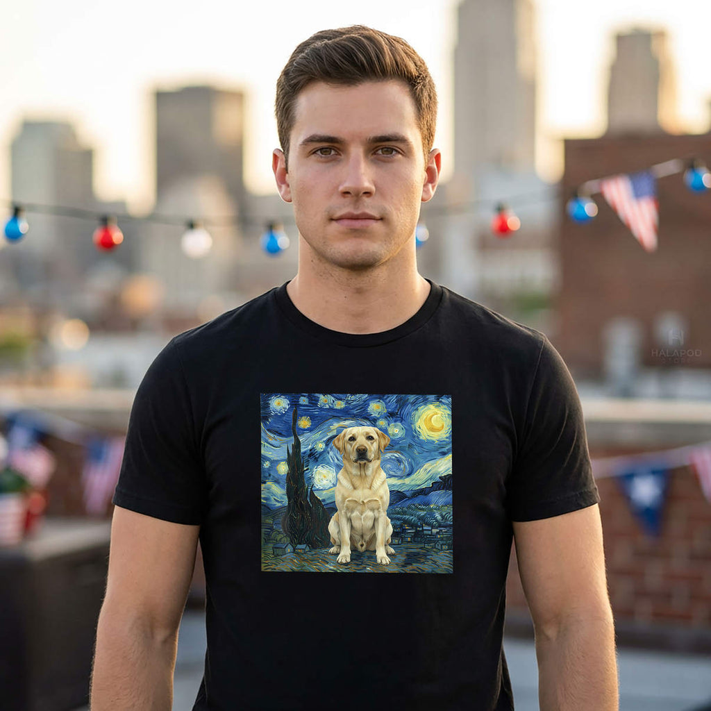 Funny Starry Night Labrador Retriever Shirt Van Gogh Dog Design Graphic Mens