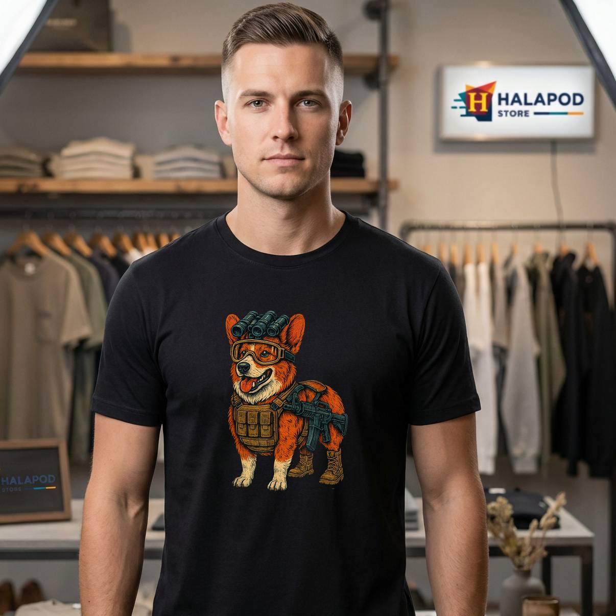 Funny Tactical Corgi Dog Shirt Design For Lover Graphic Design Apparel Men