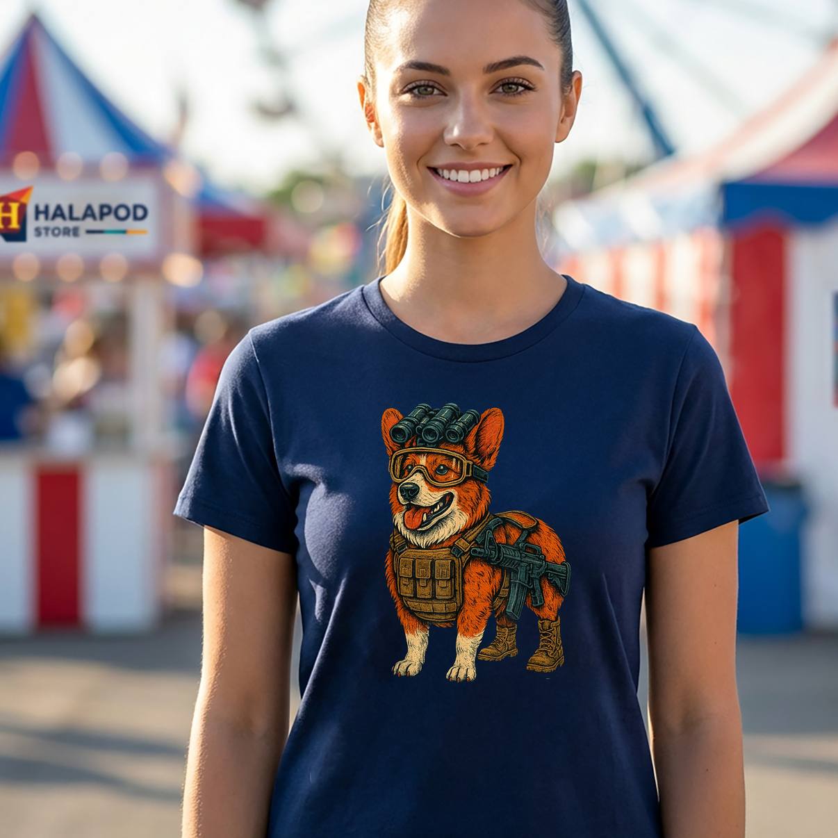 Funny Tactical Corgi Dog T-Shirt Design For Lover Graphic Design Apparel Men