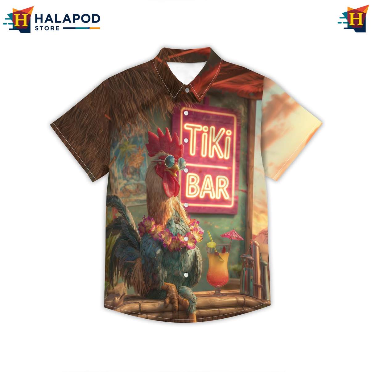Funny Tiki Mens Retro Aloha Short-sleeve button-up shirt Graphic Summer Vacation Outfit