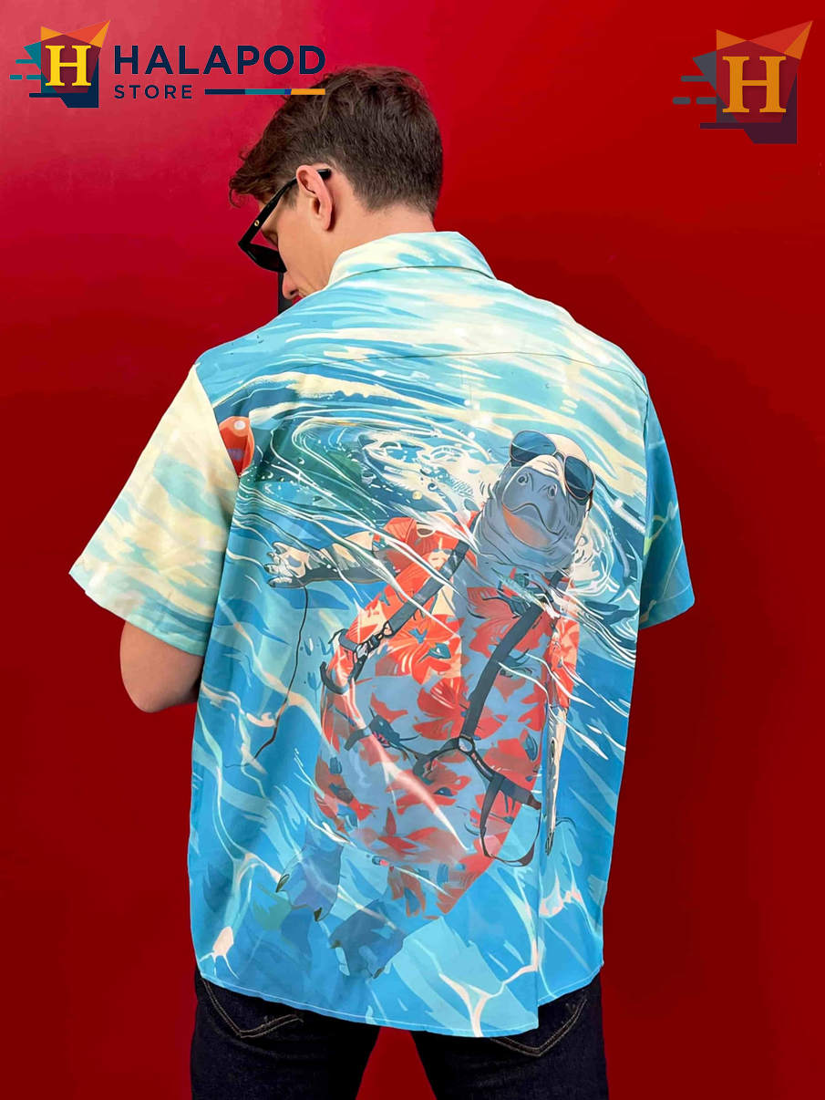Funny Walrus Hawaiian Shirt Bold Graphic Tropical Casual Beach Mens Shirt