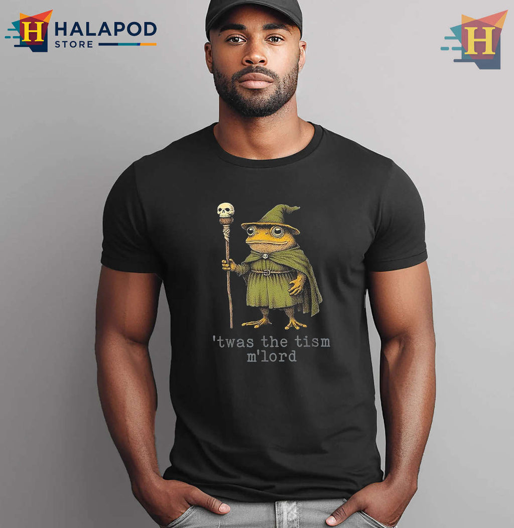 Funny Wizard Frog Shirt Twas The Tism Mlord Witch Humor Graphic Tee