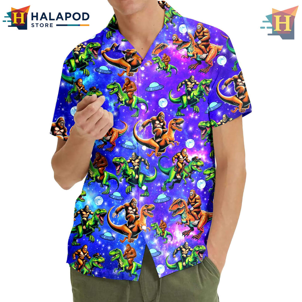 Galaxy Bigfoot Beach Hawaiian Shirt 2026 Tropical Summer Casual Mens Fan Apparel