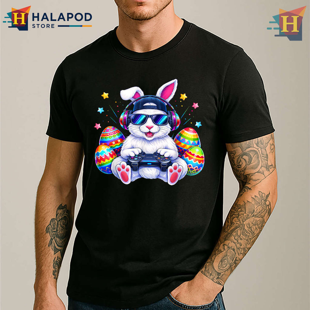 Gaming Bunny Rabbit Graphic Funny Easter Shirts For Boys And Gamers