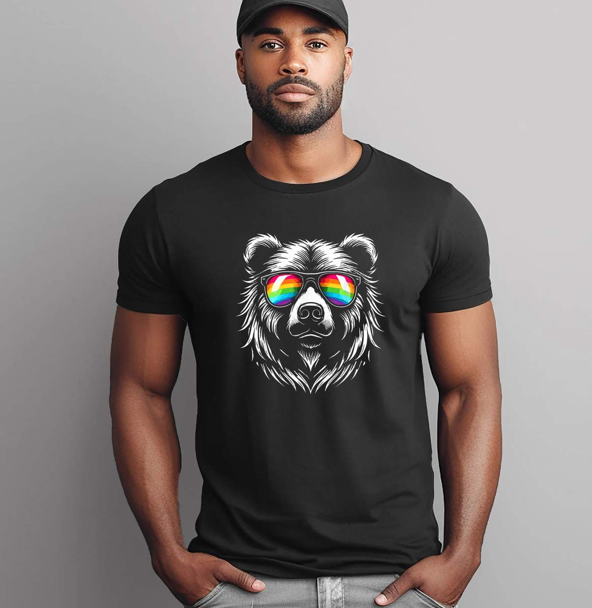 Gay Bear LGBTQ Rainbow Shirt Sunglasses Pride Funny Meme Graphic Design Mens