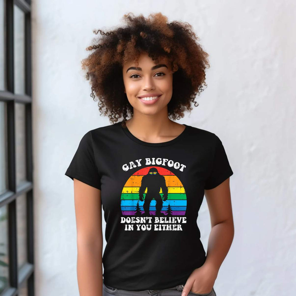 Gay Bigfoot Doesnt Believe Shirt You Rainbow Pride Flag LGBTQ Graphic For Men