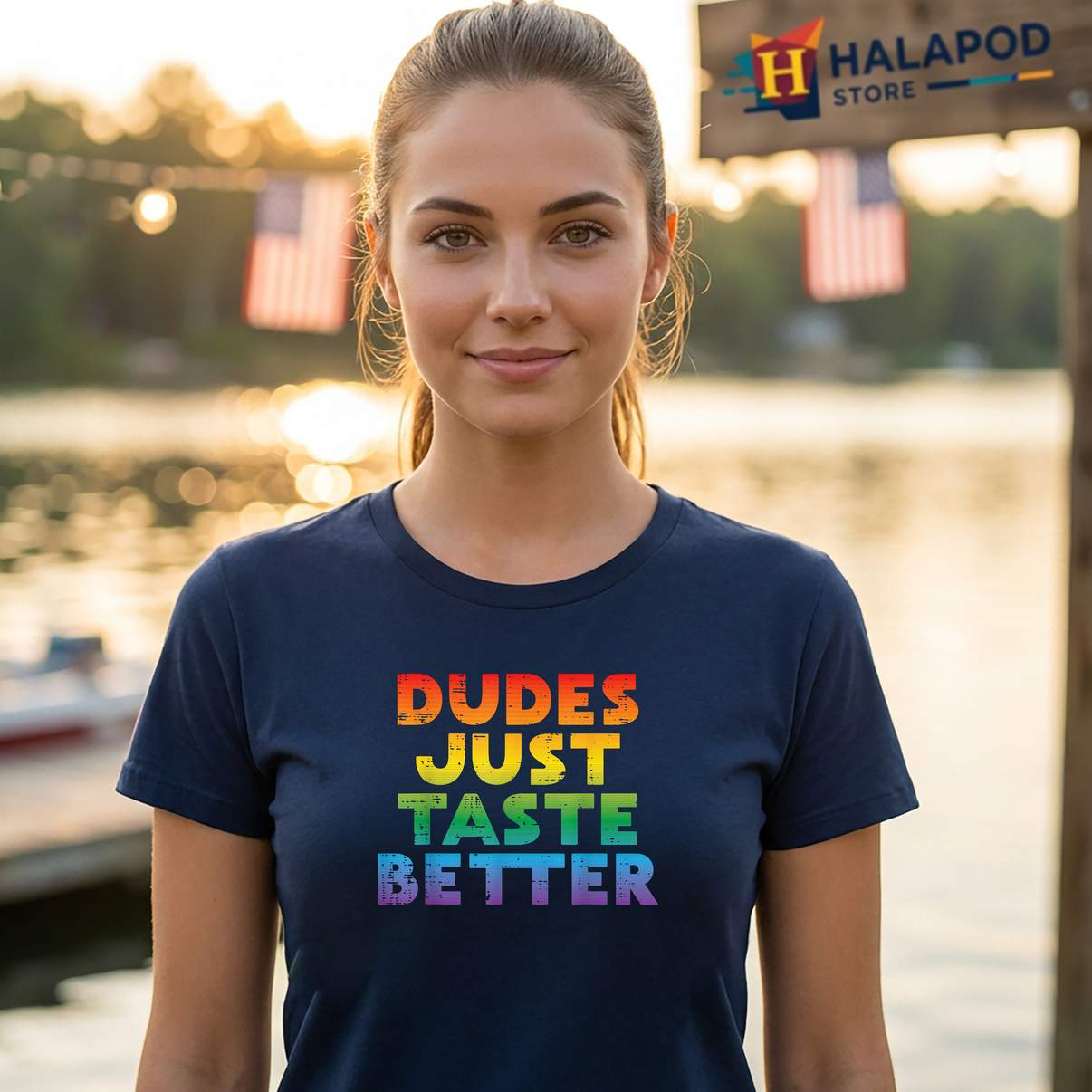 Gay Dudes Taste Better T-Shirt Rainbow Pride Flag LGBTQ Funny Meme Graphic Men