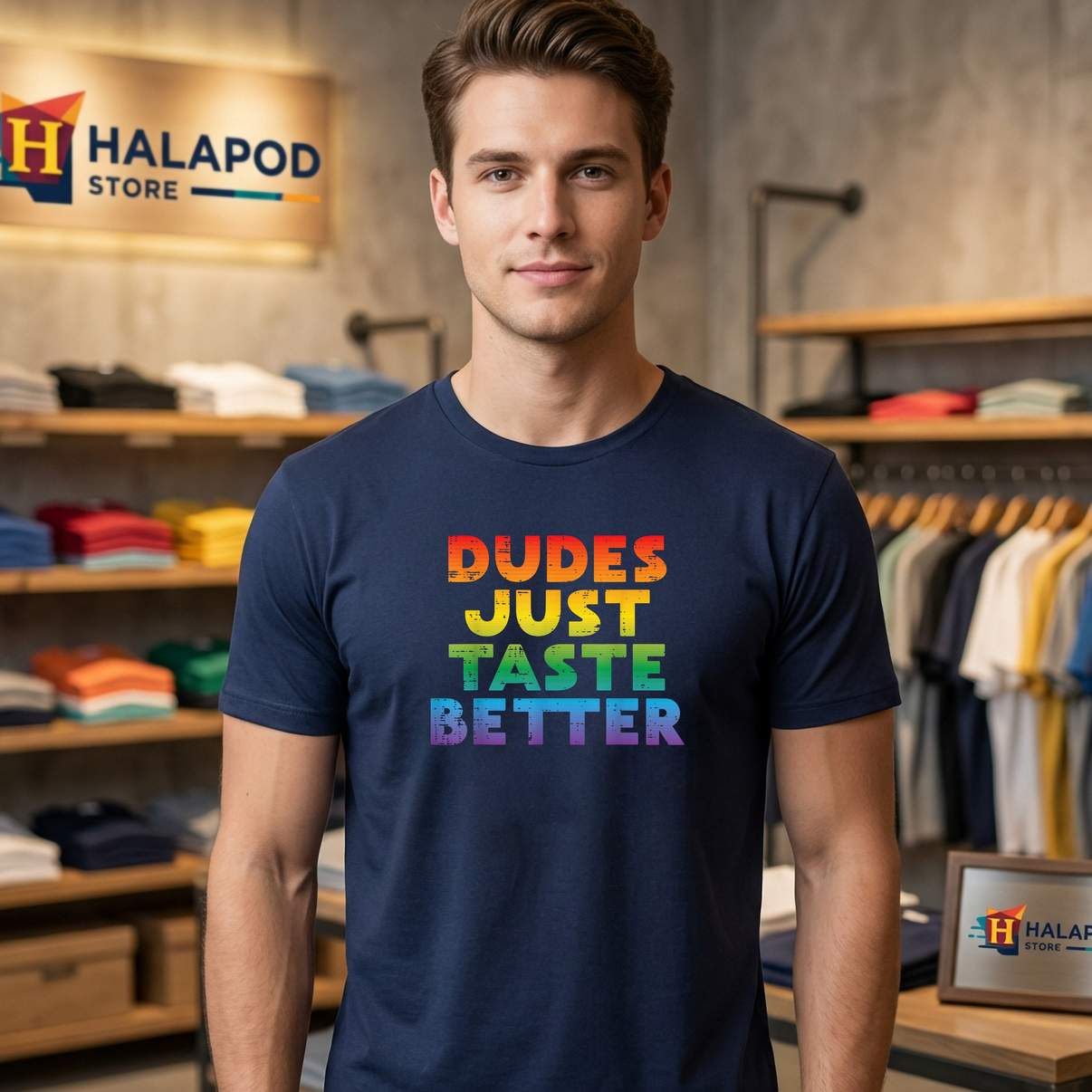 Gay Dudes Taste Better TShirt Rainbow Pride Flag LGBTQ Funny Meme Graphic Men